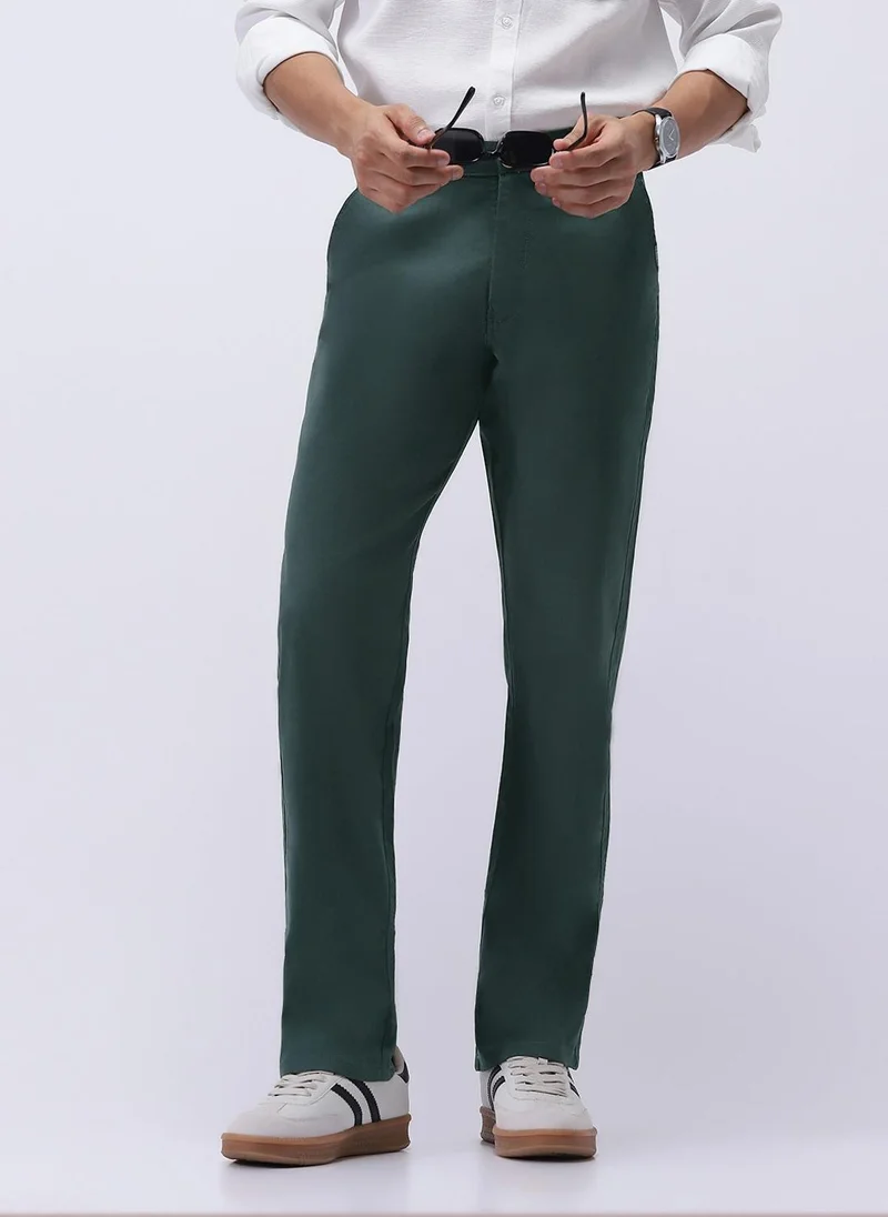 Urbano Fashion Men's Teal Green Cotton Regular Fit Casual Chinos Trousers Stretch